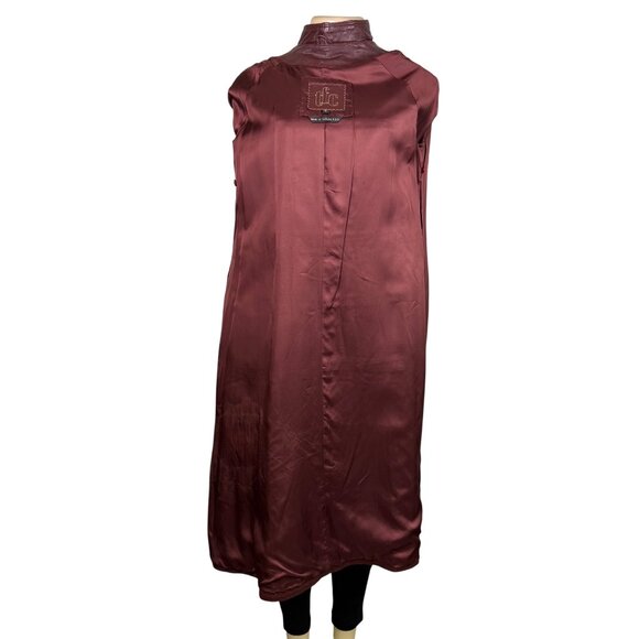 Tfc Women Maroon 100% Genuine Leather Belted Trench Coat Lined With Rayon Sz 8 - Picture 12 of 16